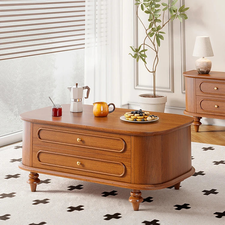 Elegant Solid Wood Coffee Table with Multi-Layer Design and Storage Drawers - Perfect for Living Room Decor halmh-5320