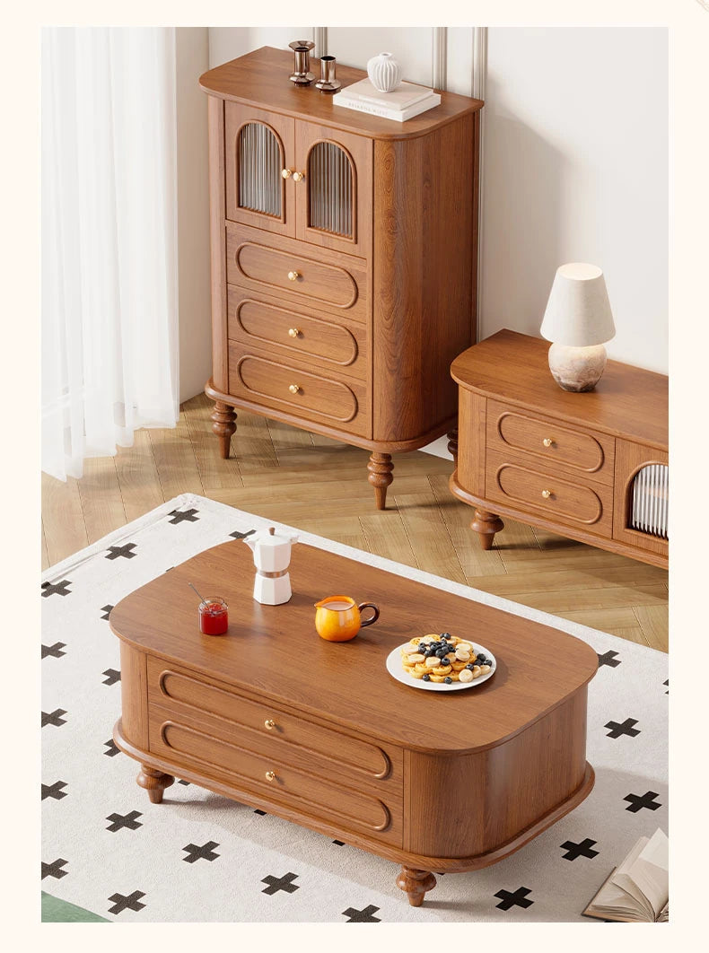 Elegant Solid Wood Coffee Table with Multi-Layer Design and Storage Drawers - Perfect for Living Room Decor halmh-5320
