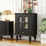 Elegant Black Walnut Wood Cabinet with Glass doors and Multi-layer Design – Stylish Storage Solution for Your Home Decor halmh-5321