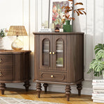 Elegant Black Walnut Wood Cabinet with Glass doors and Multi-layer Design – Stylish Storage Solution for Your Home Decor halmh-5321