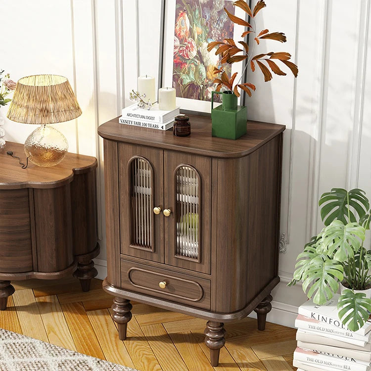 Elegant Black Walnut Wood Cabinet with Glass doors and Multi-layer Design – Stylish Storage Solution for Your Home Decor halmh-5321