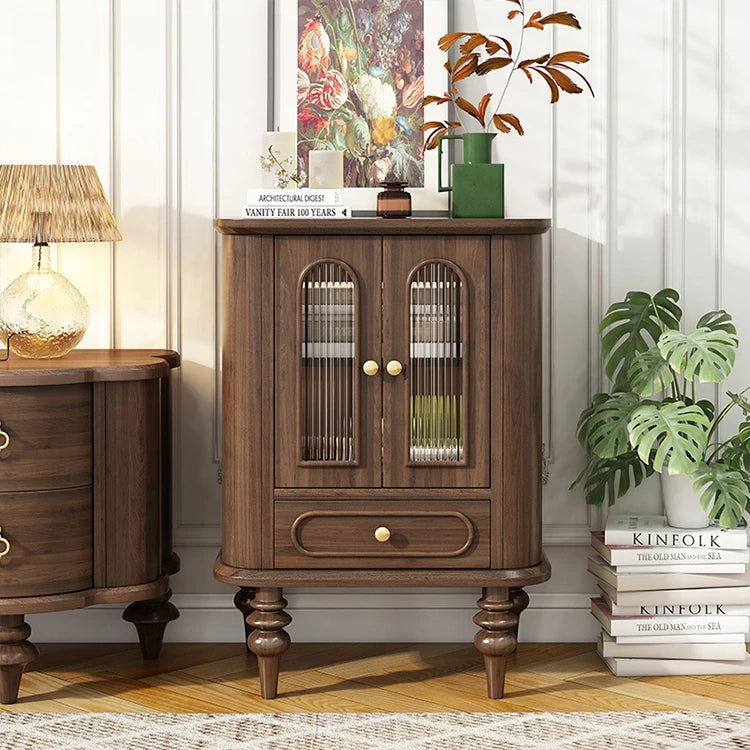 Elegant Black Walnut Wood Cabinet with Glass doors and Multi-layer Design – Stylish Storage Solution for Your Home Decor halmh-5321