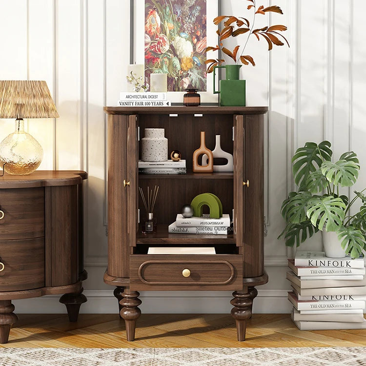 Elegant Black Walnut Wood Cabinet with Glass doors and Multi-layer Design – Stylish Storage Solution for Your Home Decor halmh-5321