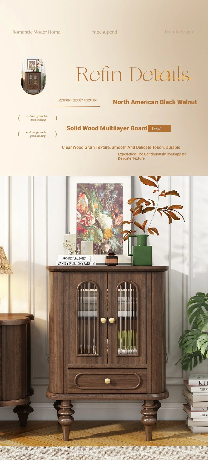 Elegant Black Walnut Wood Cabinet with Glass doors and Multi-layer Design – Stylish Storage Solution for Your Home Decor halmh-5321