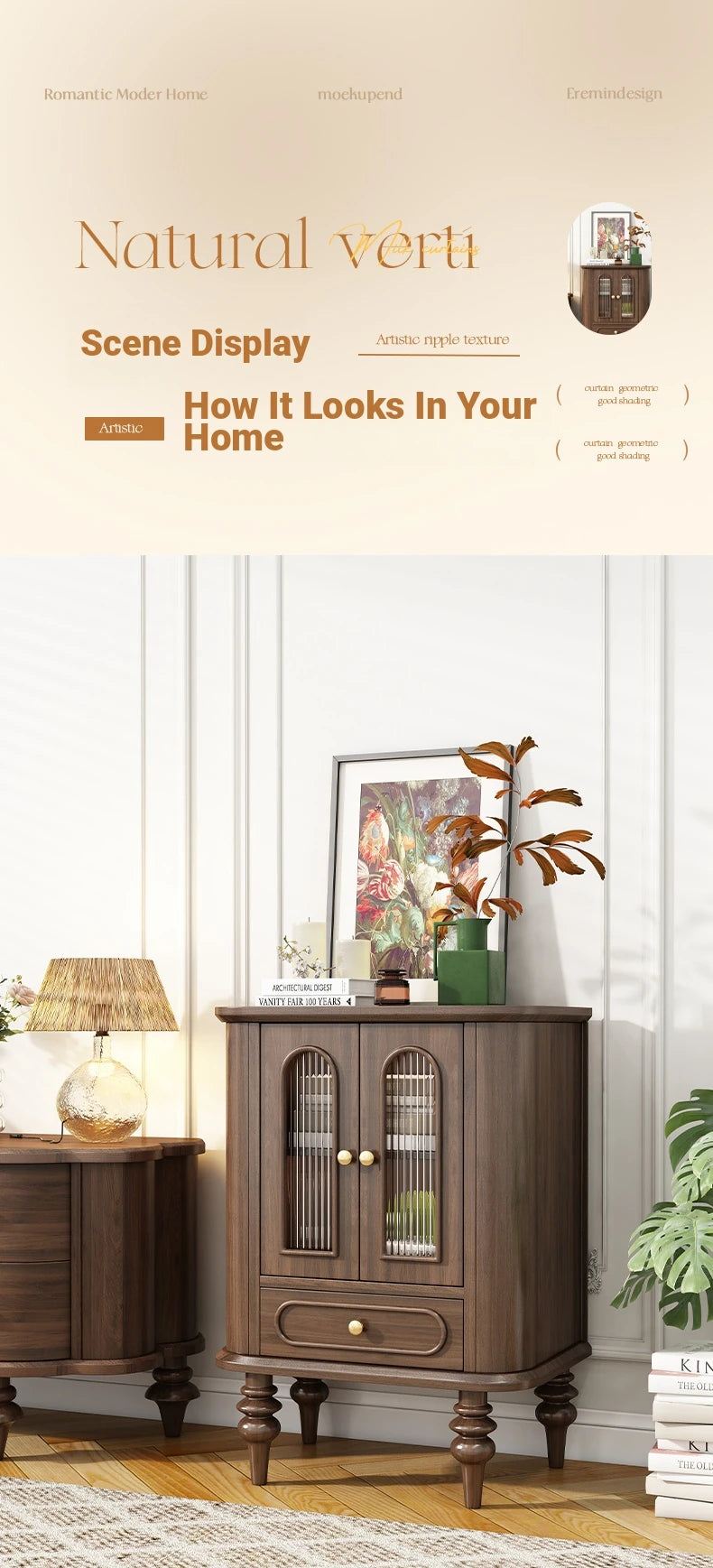 Elegant Black Walnut Wood Cabinet with Glass doors and Multi-layer Design – Stylish Storage Solution for Your Home Decor halmh-5321