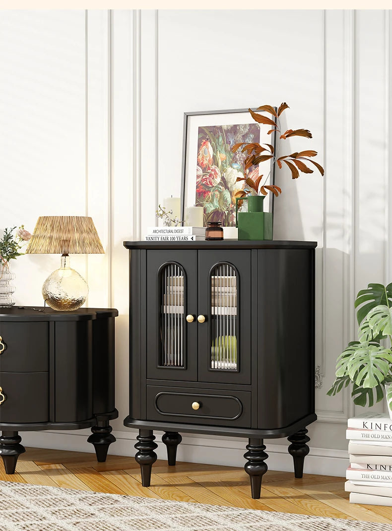 Elegant Black Walnut Wood Cabinet with Glass doors and Multi-layer Design – Stylish Storage Solution for Your Home Decor halmh-5321