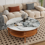 Stylish Solid Wood Coffee Table with Multi-Layer Board & Sintered Stone Top – Round Modern Centerpiece for Living Room halmh-5322
