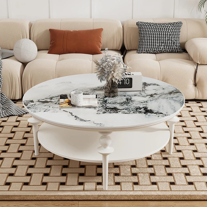 Stylish Solid Wood Coffee Table with Multi-Layer Board & Sintered Stone Top – Round Modern Centerpiece for Living Room halmh-5322
