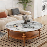 Stylish Solid Wood Coffee Table with Multi-Layer Board & Sintered Stone Top – Round Modern Centerpiece for Living Room halmh-5322
