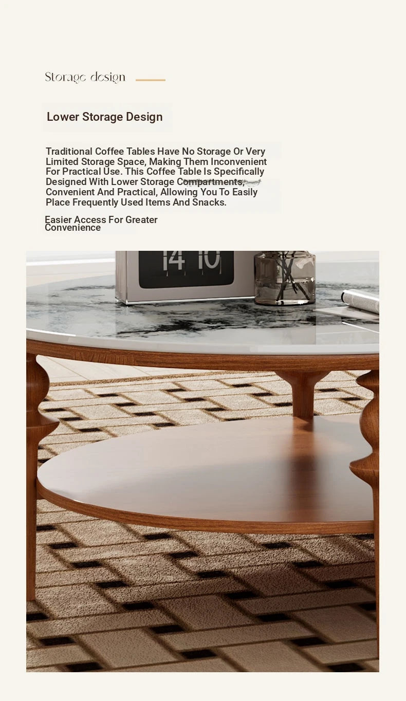 Stylish Solid Wood Coffee Table with Multi-Layer Board & Sintered Stone Top – Round Modern Centerpiece for Living Room halmh-5322