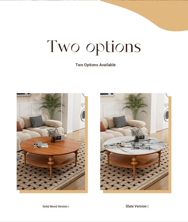 Stylish Solid Wood Coffee Table with Multi-Layer Board & Sintered Stone Top – Round Modern Centerpiece for Living Room halmh-5322