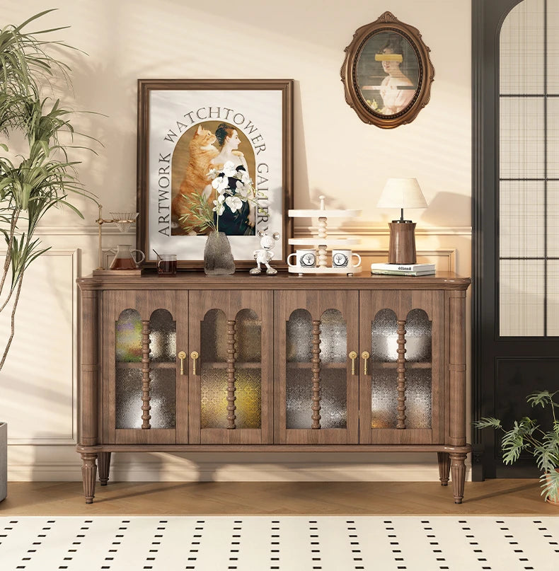 Elegant Solid Wood Sideboard with Multi-Layer Board and Glass Doors – Perfect Storage Solution for Stylish Homes halmh-5323