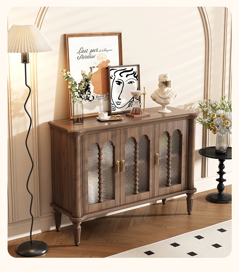 Elegant Solid Wood Sideboard with Multi-Layer Board and Glass Doors – Perfect Storage Solution for Stylish Homes halmh-5323