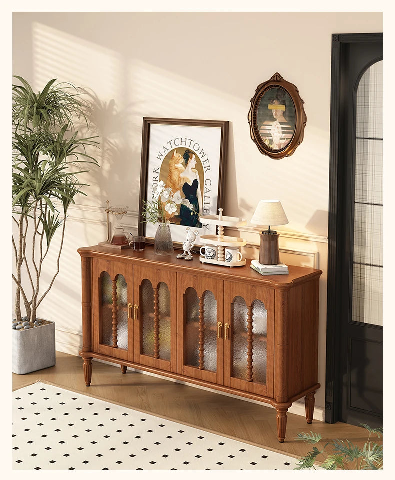 Elegant Solid Wood Sideboard with Multi-Layer Board and Glass Doors – Perfect Storage Solution for Stylish Homes halmh-5323