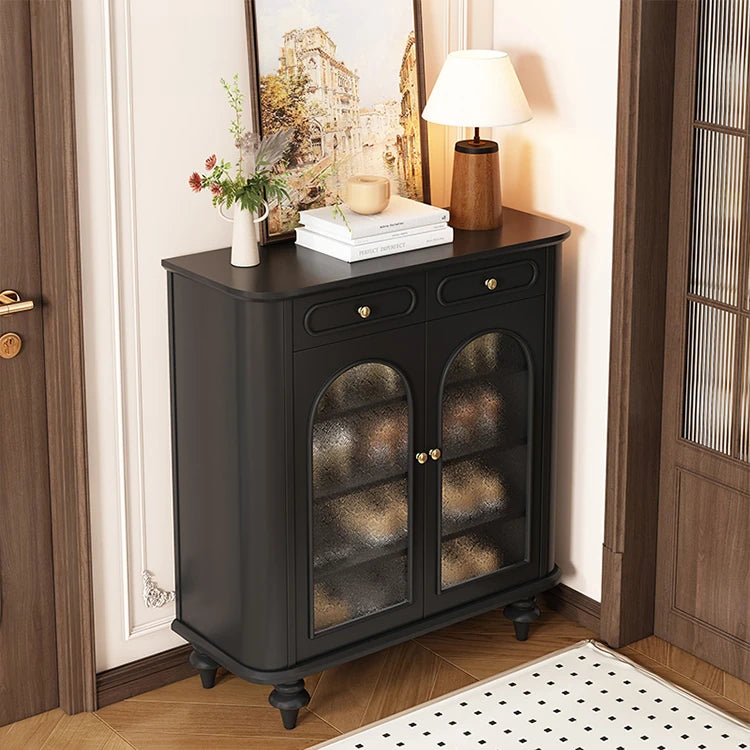 Elegant Black Walnut Shoe Cabinet with Glass Doors - Stylish Multi-Layer Storage Solution for Your Entryway halmh-5324