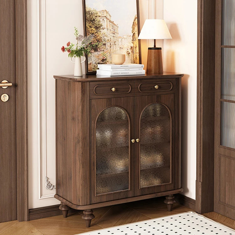 Elegant Black Walnut Shoe Cabinet with Glass Doors - Stylish Multi-Layer Storage Solution for Your Entryway halmh-5324