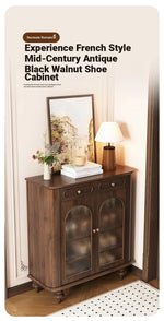 Elegant Black Walnut Shoe Cabinet with Glass Doors - Stylish Multi-Layer Storage Solution for Your Entryway halmh-5324