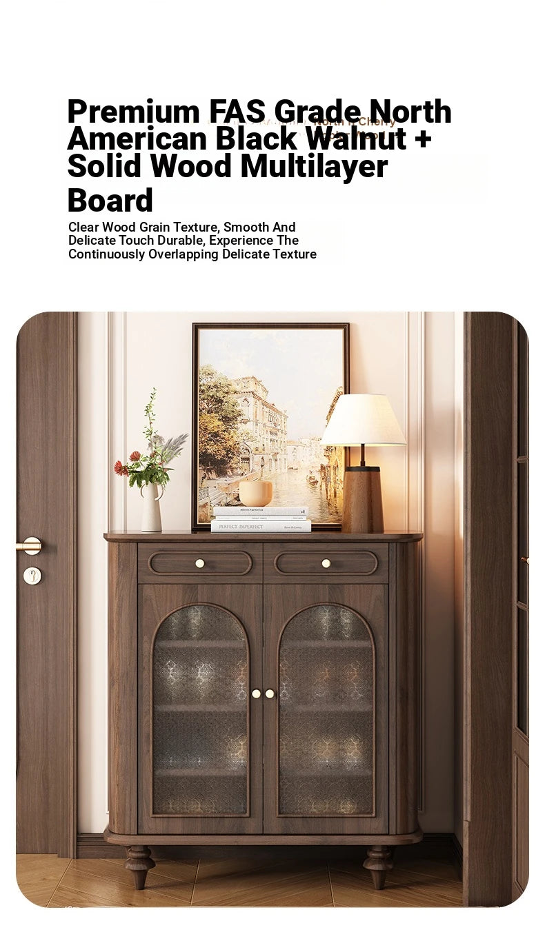 Elegant Black Walnut Shoe Cabinet with Glass Doors - Stylish Multi-Layer Storage Solution for Your Entryway halmh-5324