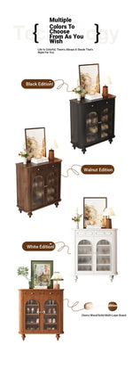 Elegant Black Walnut Shoe Cabinet with Glass Doors - Stylish Multi-Layer Storage Solution for Your Entryway halmh-5324