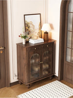Elegant Black Walnut Shoe Cabinet with Glass Doors - Stylish Multi-Layer Storage Solution for Your Entryway halmh-5324