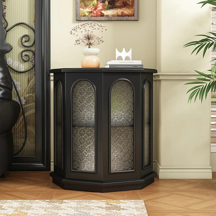 Stylish Black Walnut Wood Side Table with Glass Inserts - Modern Multi-Layer Design for Living Room & Bedroom halmh-5325