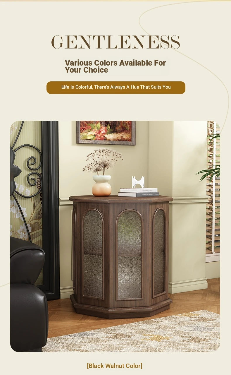 Stylish Black Walnut Wood Side Table with Glass Inserts - Modern Multi-Layer Design for Living Room & Bedroom halmh-5325