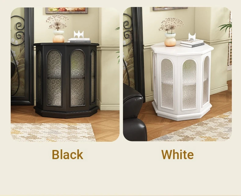 Stylish Black Walnut Wood Side Table with Glass Inserts - Modern Multi-Layer Design for Living Room & Bedroom halmh-5325