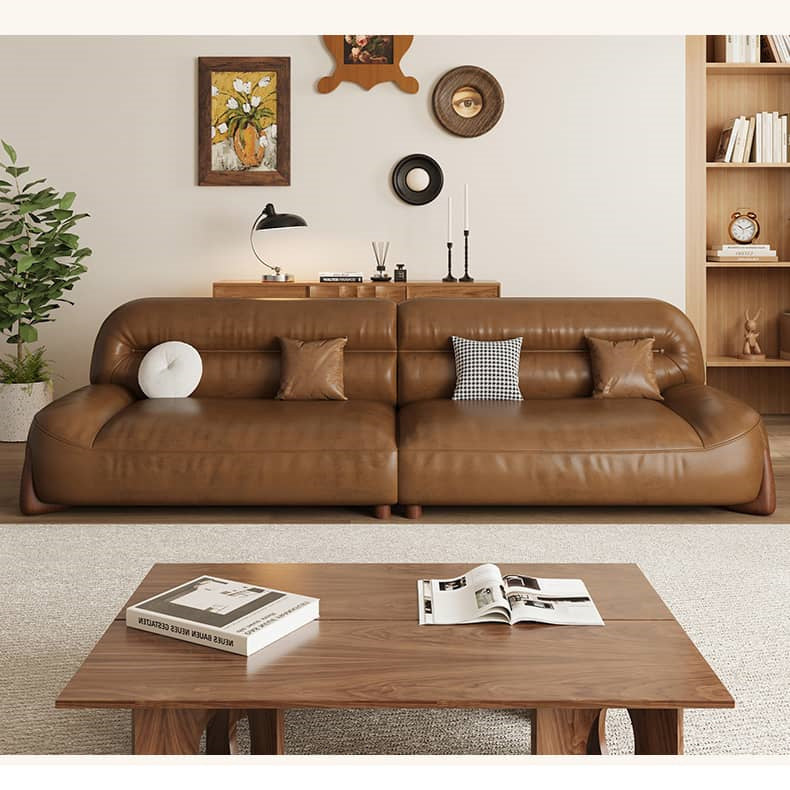 Stylish Sofa in Light Brown Faux Leather with Pine and Oak Wood Details – Comfort and Elegance Combined hatx-1018