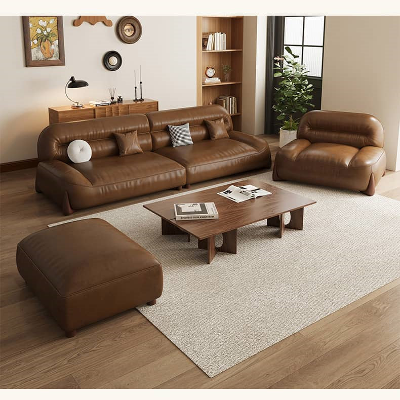 Stylish Sofa in Light Brown Faux Leather with Pine and Oak Wood Details – Comfort and Elegance Combined hatx-1018