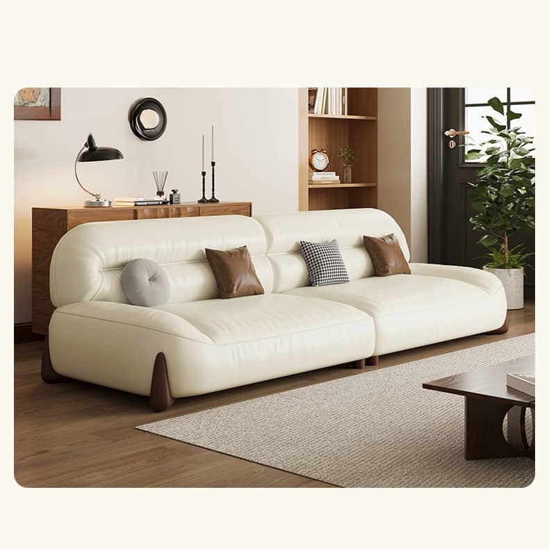 Stylish Sofa in Light Brown Faux Leather with Pine and Oak Wood Details – Comfort and Elegance Combined hatx-1018