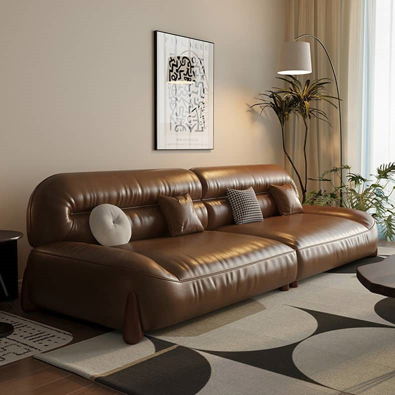 Stylish Sofa in Light Brown Faux Leather with Pine and Oak Wood Details – Comfort and Elegance Combined hatx-1018