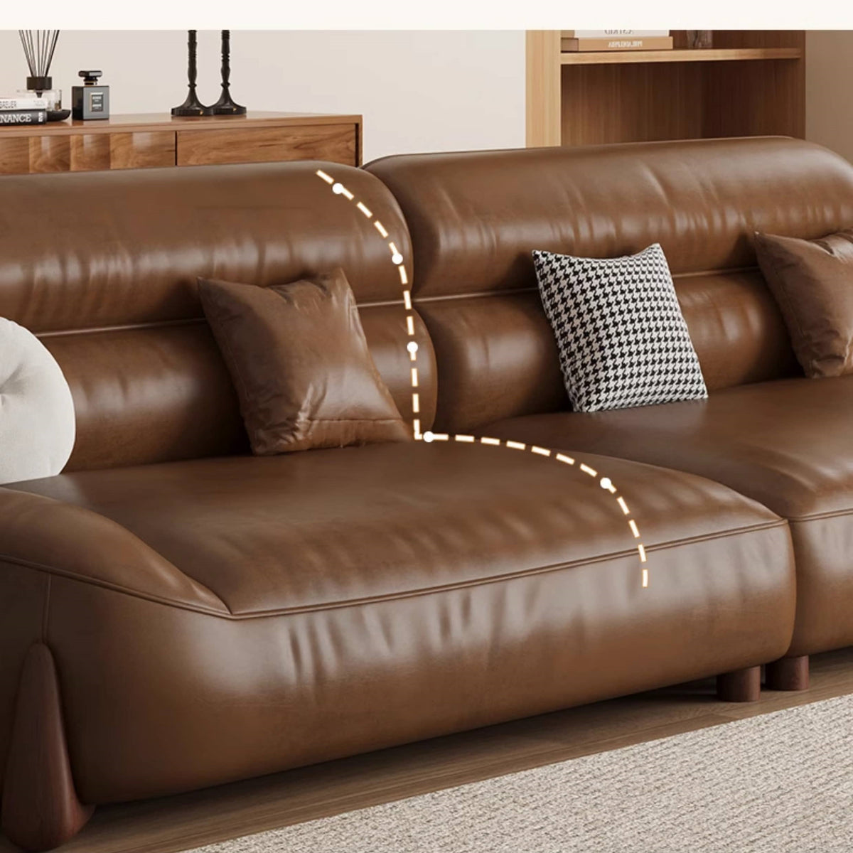 Stylish Sofa in Light Brown Faux Leather with Pine and Oak Wood Details – Comfort and Elegance Combined hatx-1018