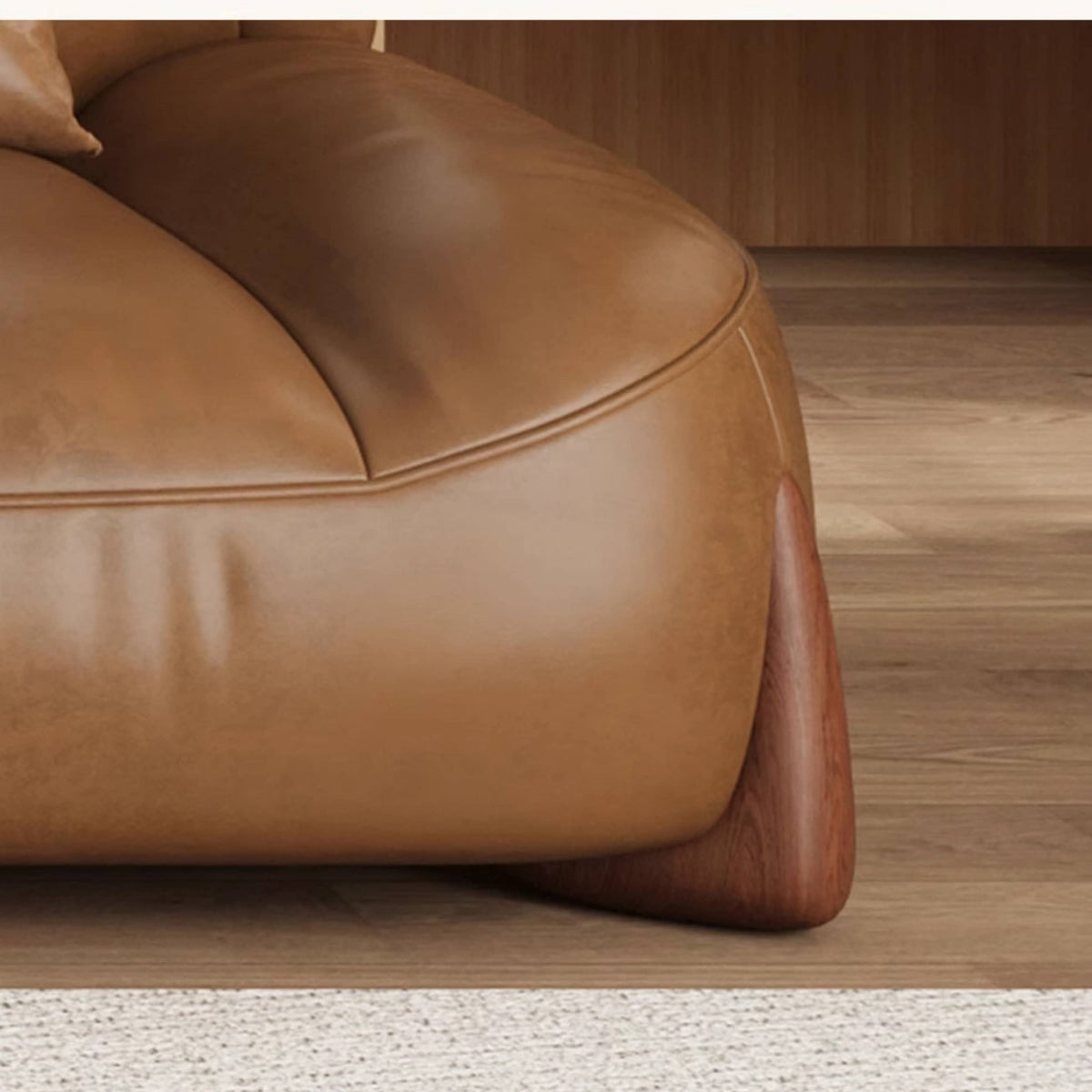 Stylish Sofa in Light Brown Faux Leather with Pine and Oak Wood Details – Comfort and Elegance Combined hatx-1018