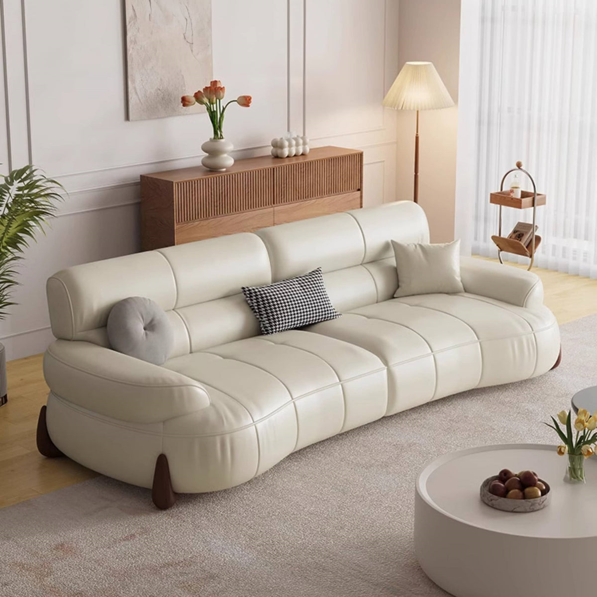 Versatile Sofa in Light Brown, Black, Green with Pine & Oak Wood, Down, Latex, and Faux Leather Elements hatx-1019