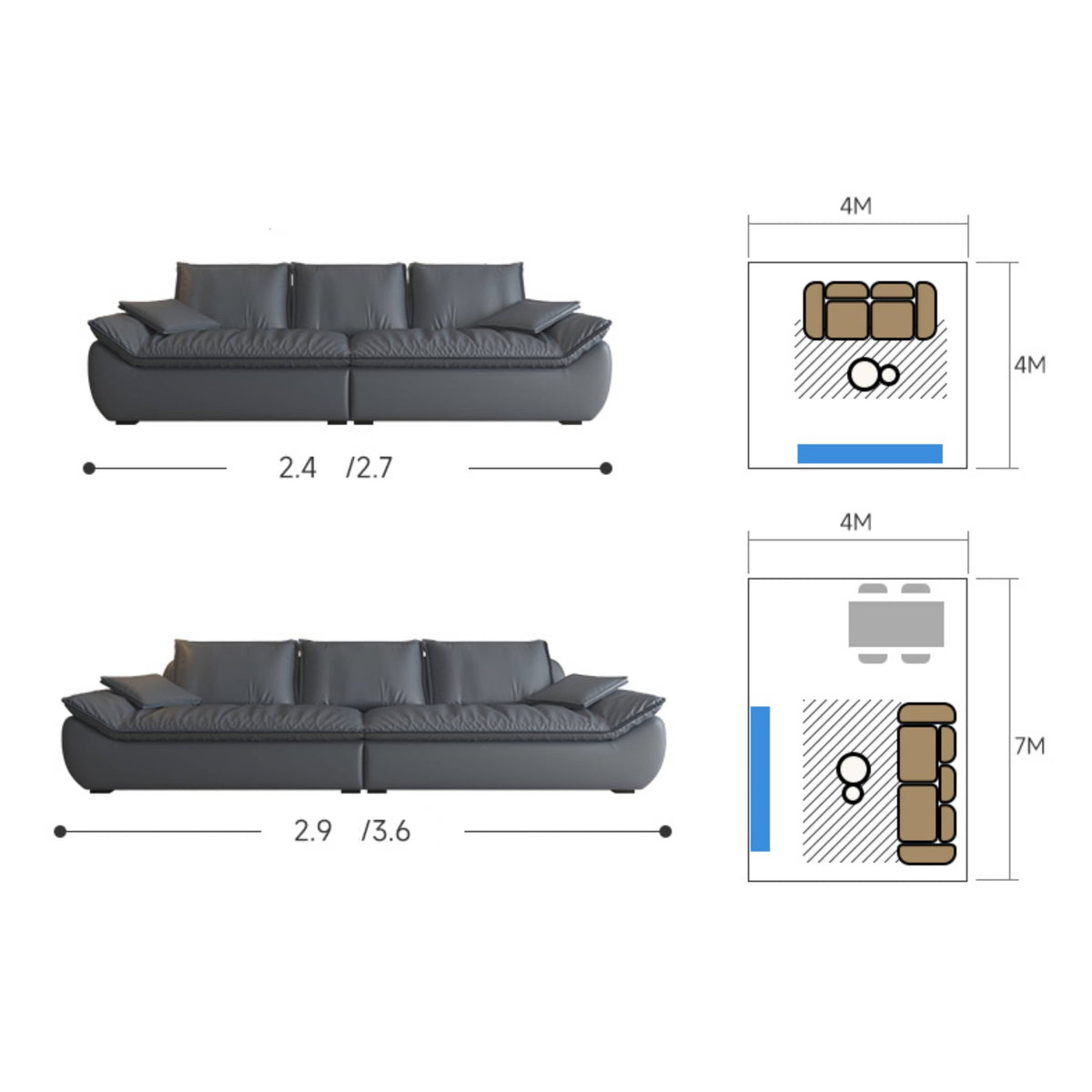 Luxurious Gray Pine Wood Sofa with Latex Down Cushions and Leathaire Finish hatx-1024