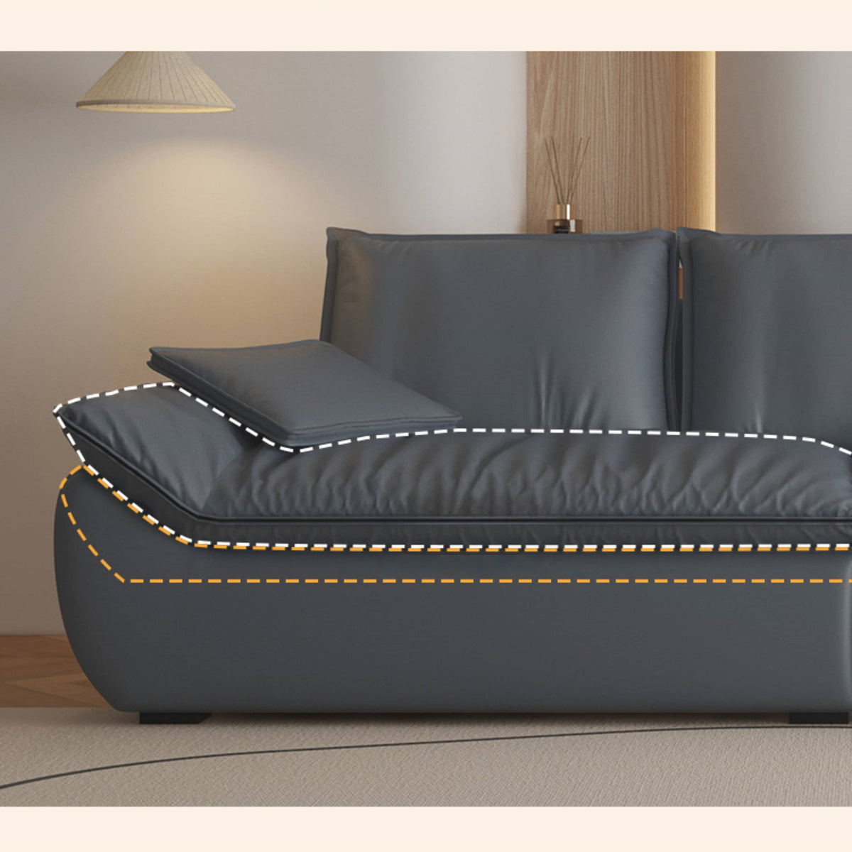 Luxurious Gray Pine Wood Sofa with Latex Down Cushions and Leathaire Finish hatx-1024