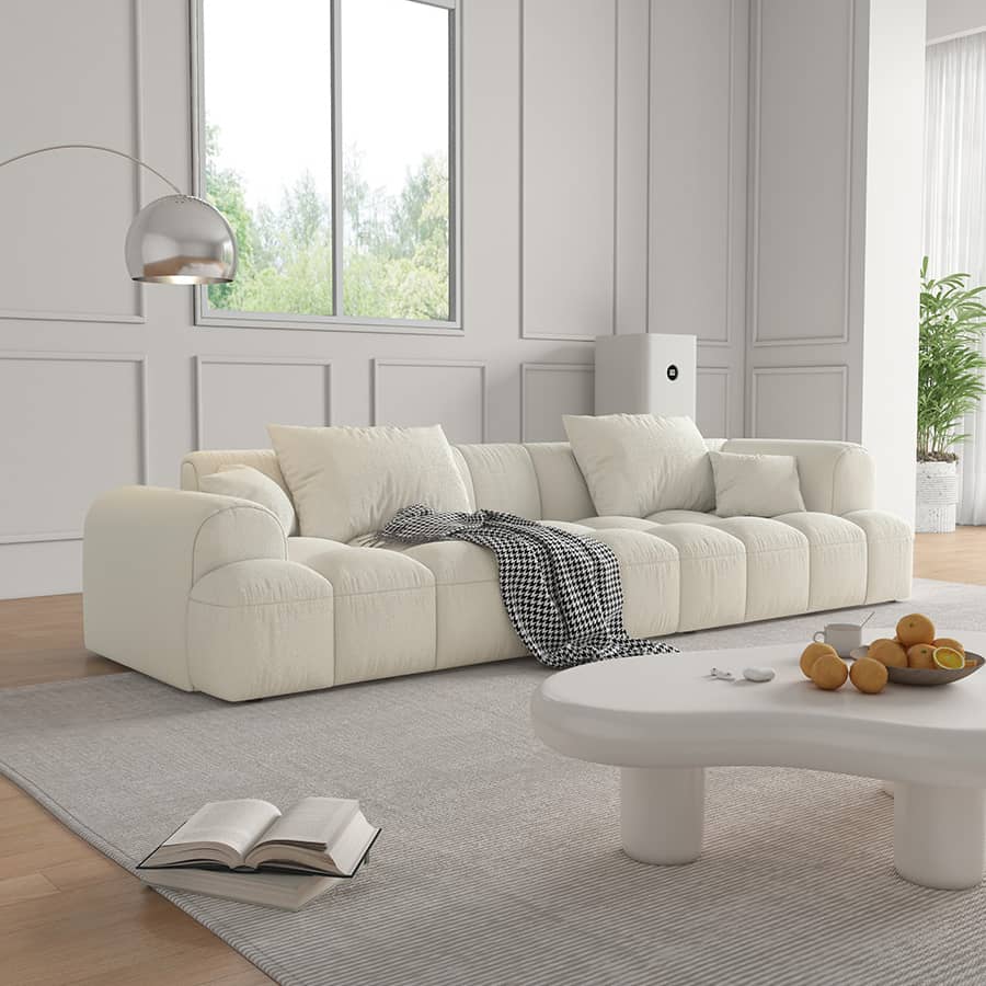 Luxurious Beige Sofa with Pine Wood Frame and Latex Down Cushions hatx-1025