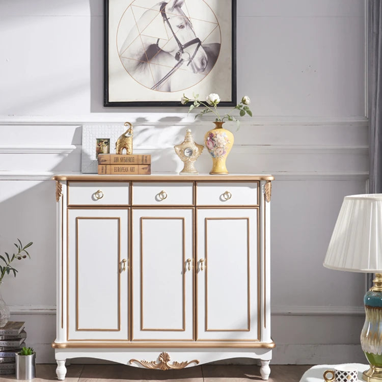 Elegant White and Gold Cabinet with Ample Storage for Modern Living Rooms hbs-4423