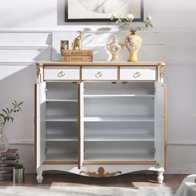 Elegant White and Gold Cabinet with Ample Storage for Modern Living Rooms hbs-4423