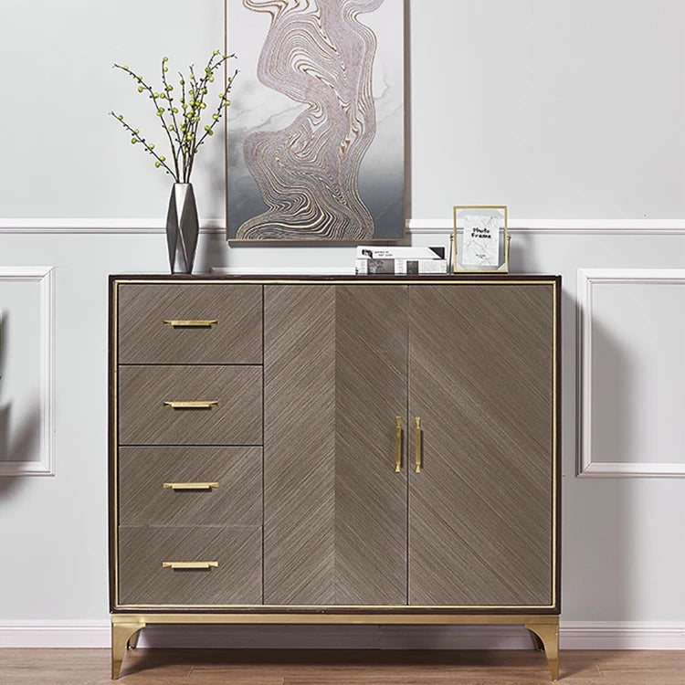 Stylish Stainless and Wood Cabinet with Gold Accents - Modern Storage Solution hbs-4424