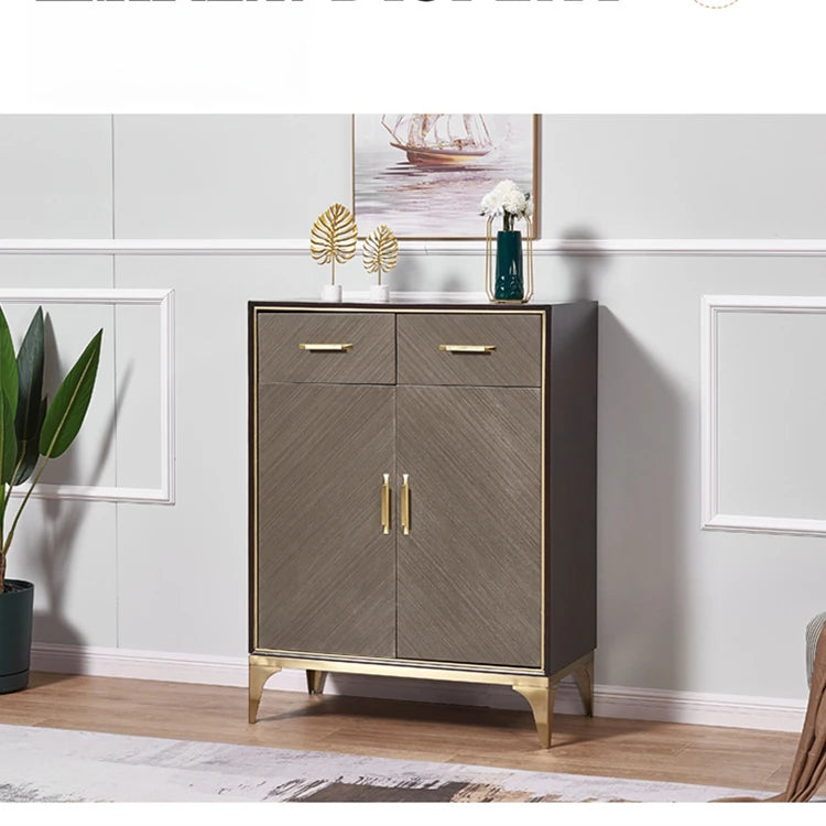 Stylish Stainless and Wood Cabinet with Gold Accents - Modern Storage Solution hbs-4424