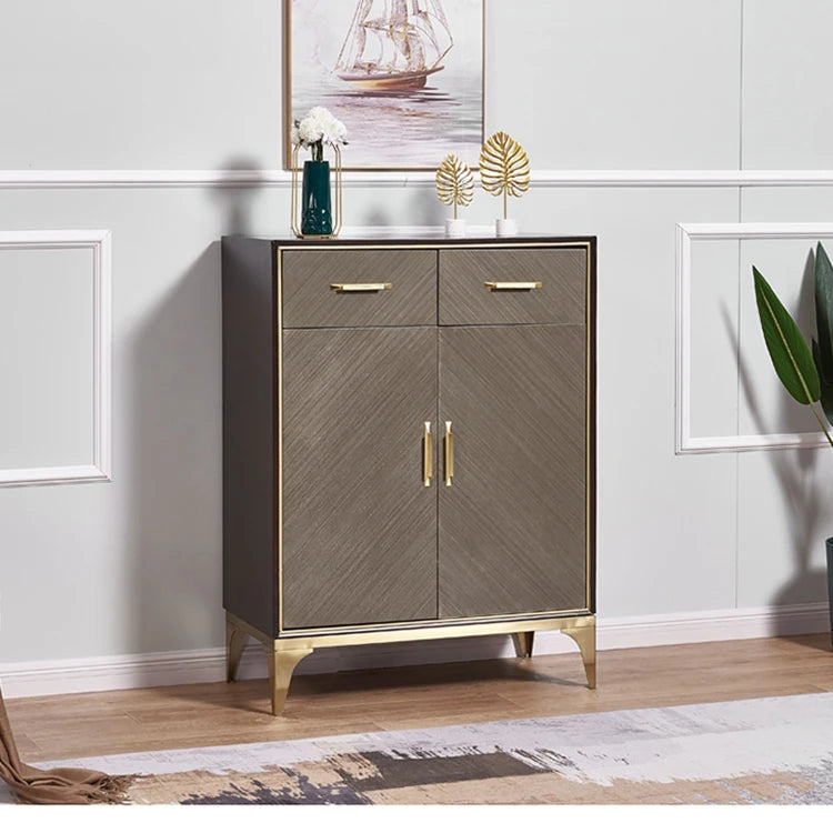 Stylish Stainless and Wood Cabinet with Gold Accents - Modern Storage Solution hbs-4424