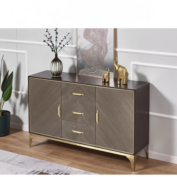 Stylish Stainless and Wood Cabinet with Gold Accents - Modern Storage Solution hbs-4424