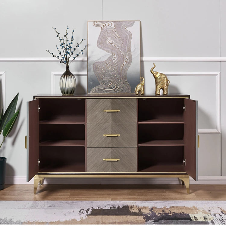 Stylish Stainless and Wood Cabinet with Gold Accents - Modern Storage Solution hbs-4424