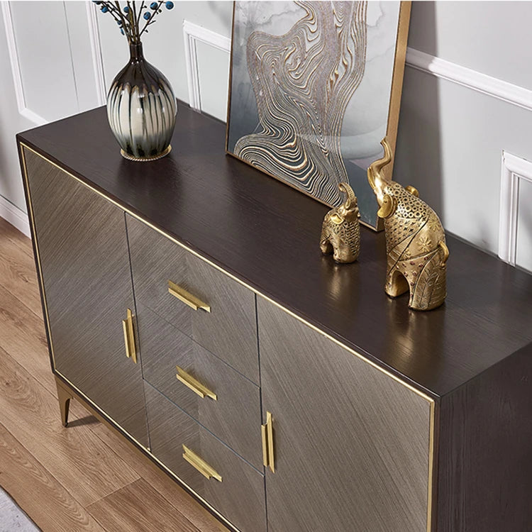 Stylish Stainless and Wood Cabinet with Gold Accents - Modern Storage Solution hbs-4424