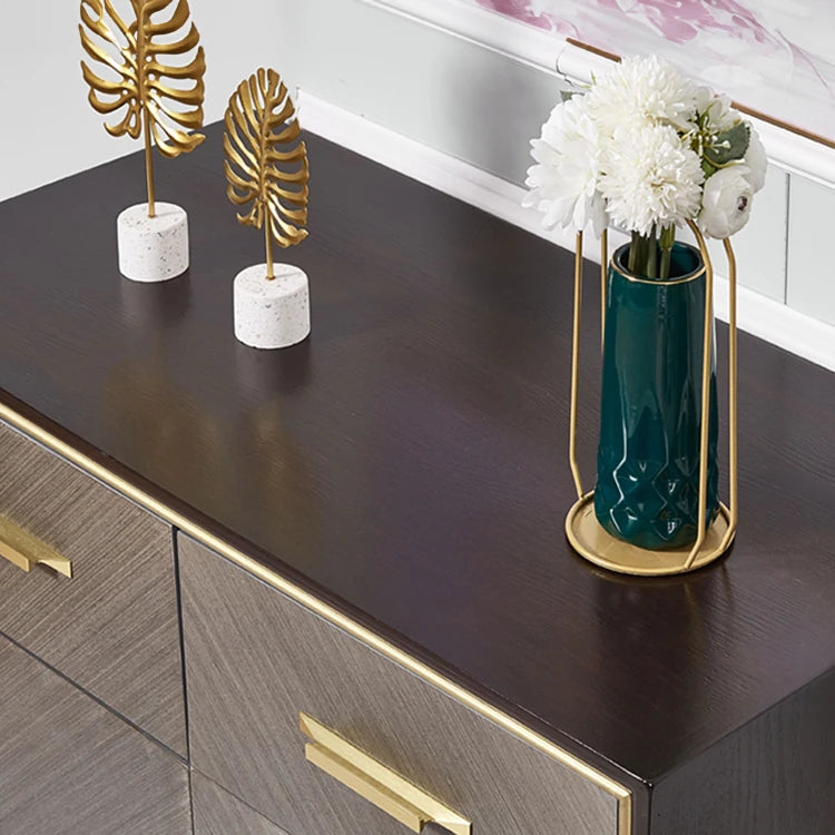 Stylish Stainless and Wood Cabinet with Gold Accents - Modern Storage Solution hbs-4424