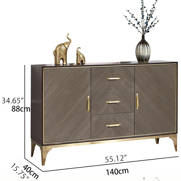 Stylish Stainless and Wood Cabinet with Gold Accents - Modern Storage Solution hbs-4424