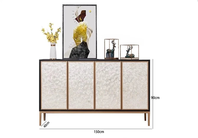 Elegant Shell Cabinet with Textured Panels - Stylish Storage Solution for Modern Spaces hbs-4430