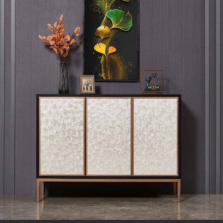 Elegant Shell Cabinet with Textured Panels - Stylish Storage Solution for Modern Spaces hbs-4430