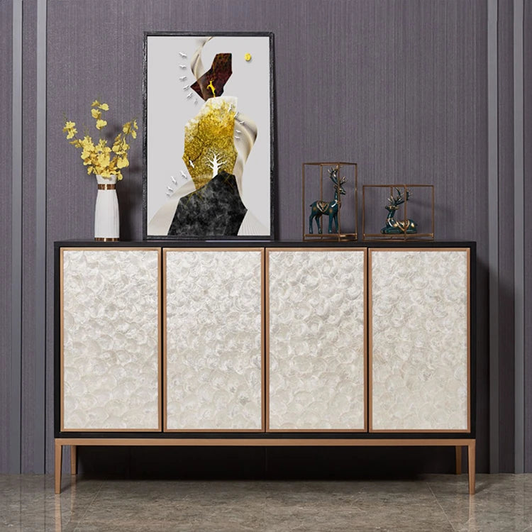 Elegant Shell Cabinet with Textured Panels - Stylish Storage Solution for Modern Spaces hbs-4430